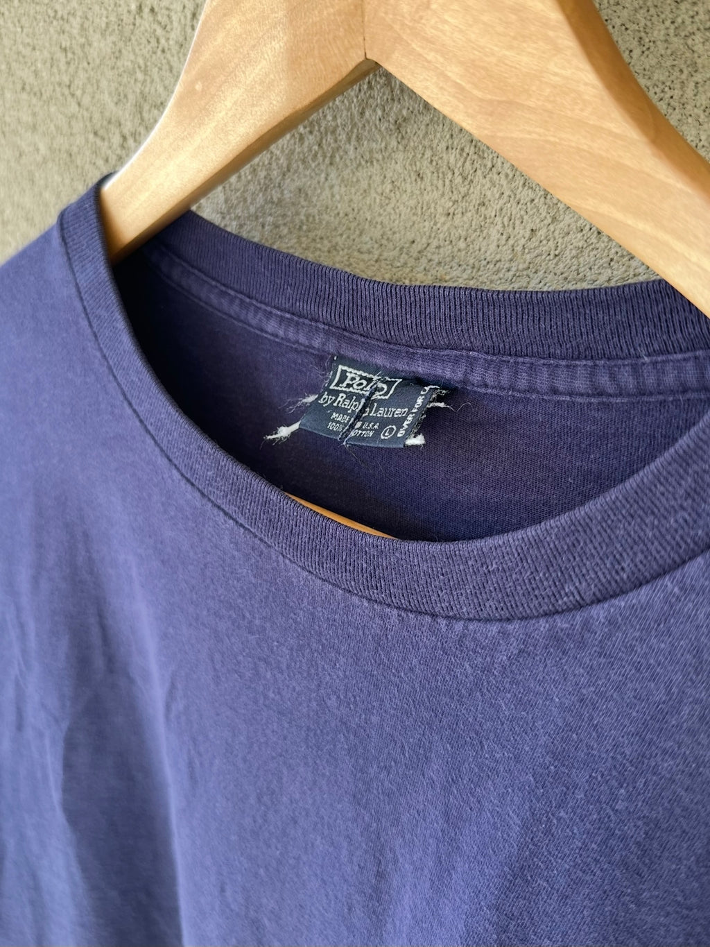 1990's Faded Navy Polo Ralph Lauren Selvedge Pocket Tee (L)