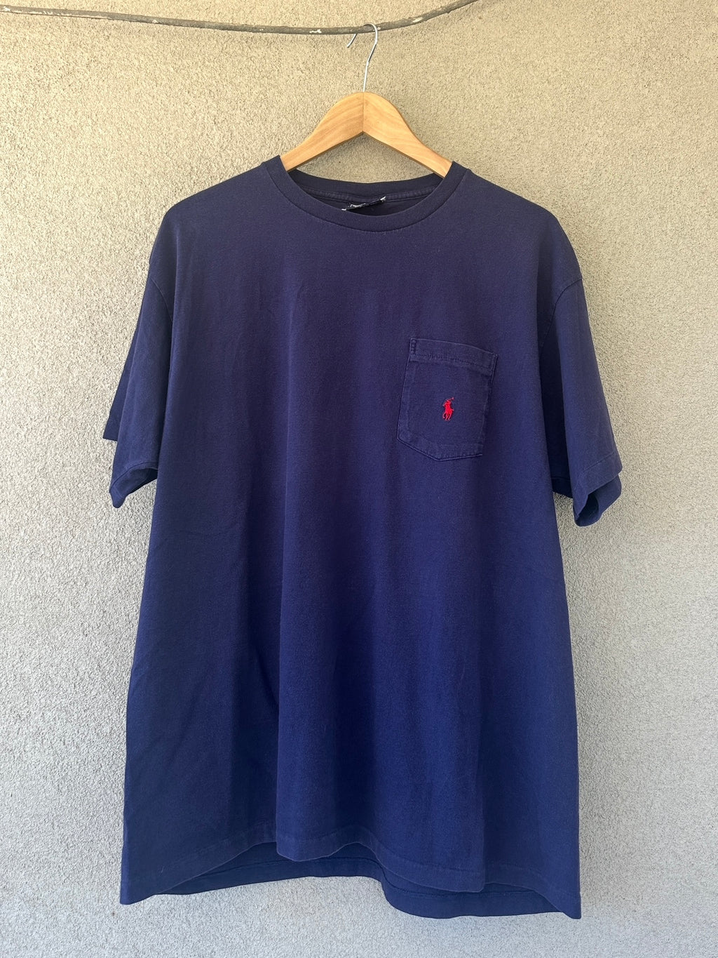 1990's Faded Navy Polo Ralph Lauren Selvedge Pocket Tee (L)