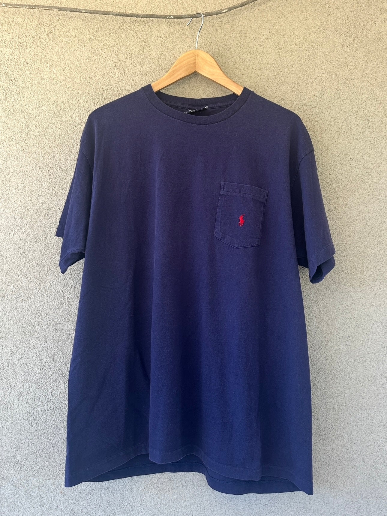 1990's Faded Navy Polo Ralph Lauren Selvedge Pocket Tee (L)